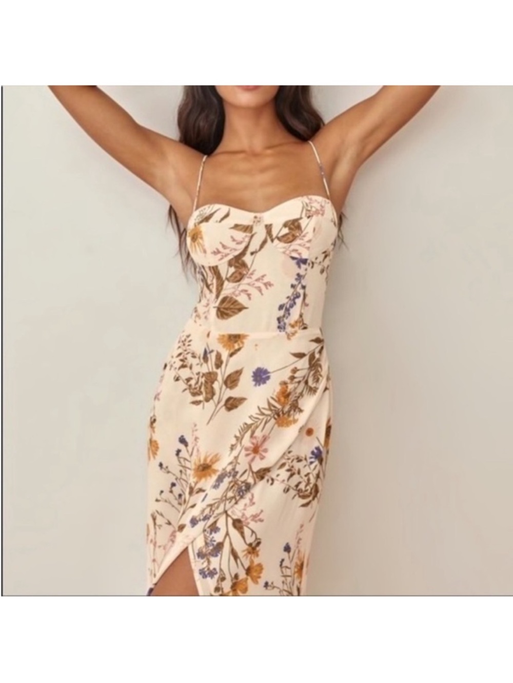 Reformation Kourtney Midi Dress in Frolic Floral Cream Women’s Size 6P - Picture 3 of 16